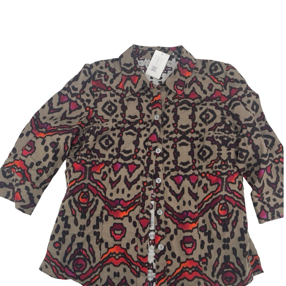 East 5th Men's Shirt Button Down Ikat Brown Red Petite Large